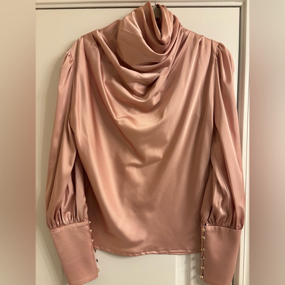 Fashionemoji Satin dusty rose Cowl Neck Blouse